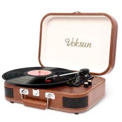 Voksun Bluetooth Turntable with Speakers. Record Player 3 Speed Vinyl Player