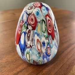 Millefiori Glass Egg Paperweight 
