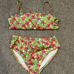 XL Swimsuit Bikini Green Floral 