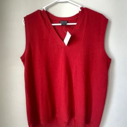 NY&CO Womens 70’s Christmas Red knit pullover acrylic v neck sweater vest L