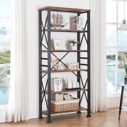  6 Shelf 6 Tier Bookshelf, Etagere Bookcases and Bookshelves, Tall Bookshelf Storage Organizer, Freestanding Bookshelf for Living Room, Bedroom