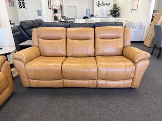 Top grain leather power reclining sofa and love seat