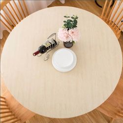 LIBERECOO Round Vinyl Fitted Tablecloth with Flannel Backing Elastic Edge Table Cover Waterproof Stain-Resistant Wipeable Tablecloths Fits 40-44" Roun