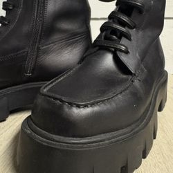 Free People Jones Lug Sole Lace-up Boots Women Leather Black Sz 8