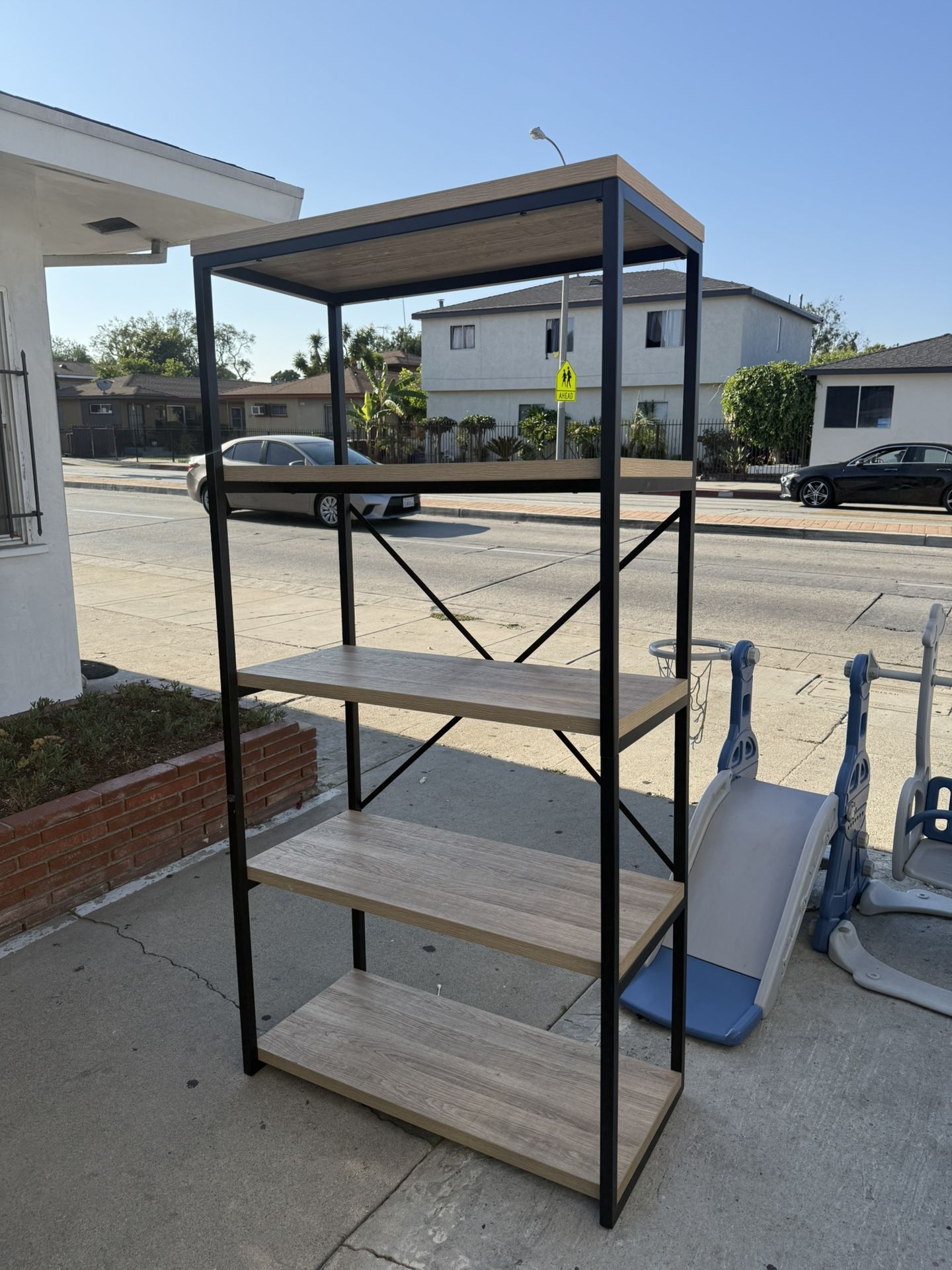 4 Shelf Wood And Metal Shelf