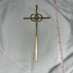Vintage 8" Brass Cana Wedding Cross with Interlocking Rings Wall Hanging