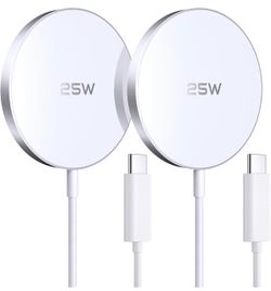 MagSafe Charger 2 Pack 25W Magnetic Wireless Charger Fast Charging Pad Two magnetic charging pads with braided USB C cables, compatible with iPhone 17