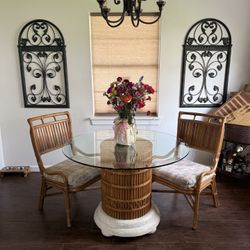 Beautiful Bamboo Kitchen Table With Glass Top And Two Chairs