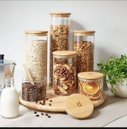 Kitchen Canisters 7-Pcs Set, Glass Storage Containers with Bamboo Lids, Airtight Glass Containers for Food Storage and Organisation – Glass Storage Ja