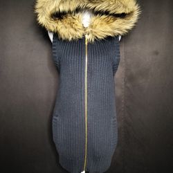 Men's Navy Blue Michael Kors Faux Fur Hooded Sweater Vest (Size Small)
