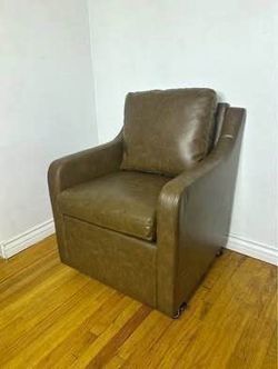 New Dark Brown Single Faux Leather Accent Chair with Wheels