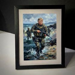"The Commander" Donald Trump – Framed Impressionist paper Print (Navy SEAL Art)