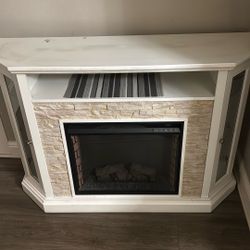 Electric Heater With Expandable Table Top With Two Side Glass  Cupboard With Lights