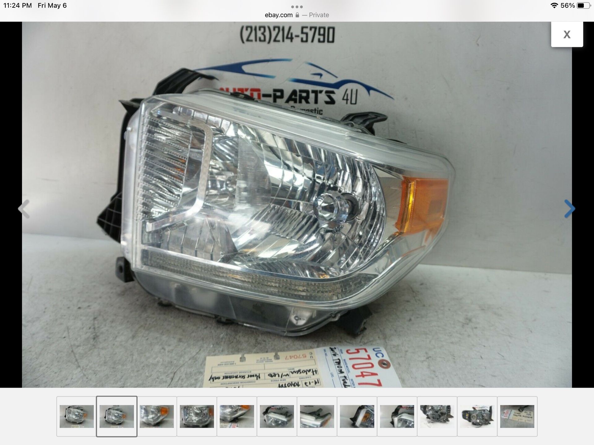 2014 - 2017 TOYOTA TUNDRA LEFT DRIVER HALOGEN W/ LED HEADLIGHT 2015 OEM UC57047