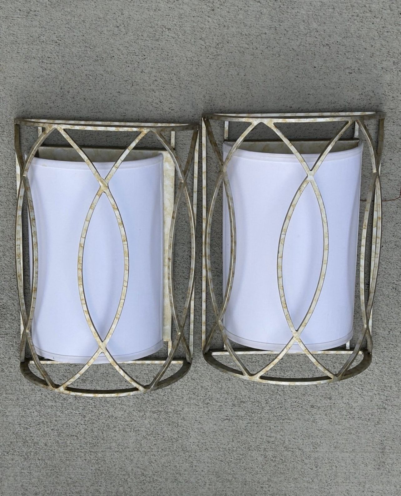 Selling this preowned in good condition Lot of 2 Pieces Troy Lighting Sausalito Wall Sconce 2-Light in Silver Gold 10L x 10W x 14H. Light bulbs not in