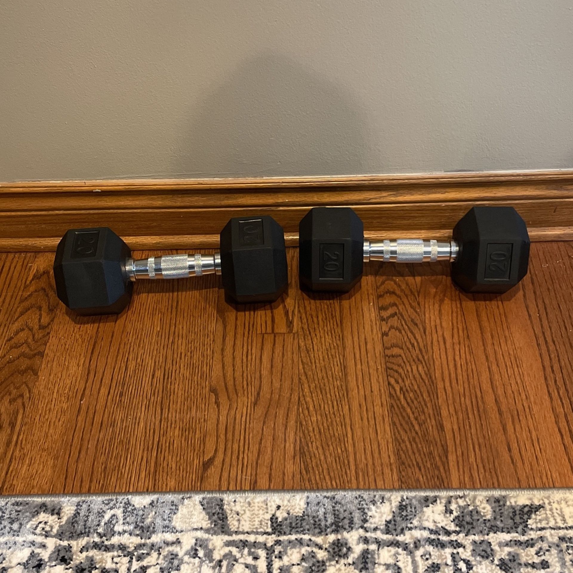1 set (2) 20 LB Pound Dumbbells Rubber Hex Weights - New