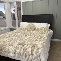 Dark Wood Queen Bedroom Set – Bed Frame, Dresser w/ Mirror, & 2 Nightstands