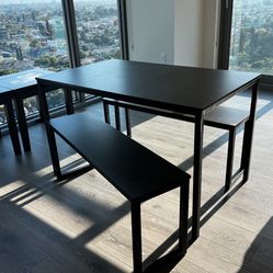 Dining Table Set Midcentury Modern Espresso Brown And Black Metal