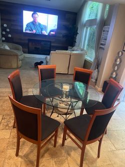 Six Wood and fabric chair chairs