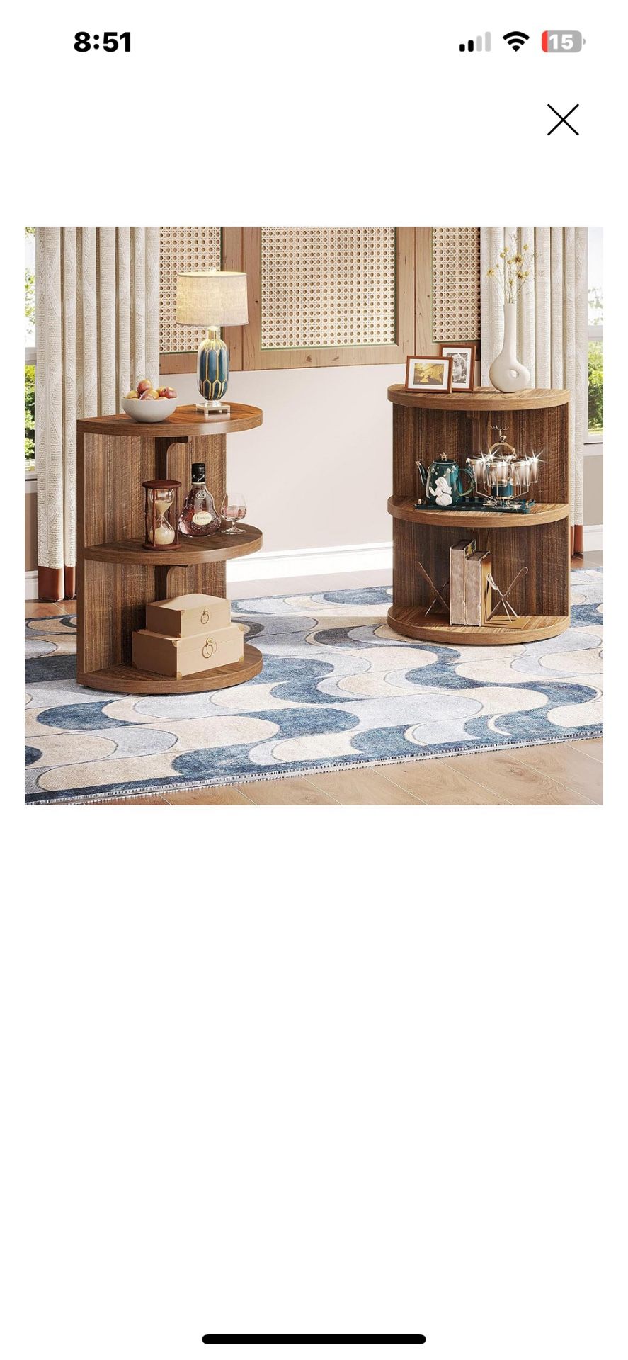3-Tier Industrial Semi Circle End & Side Table with Storage Set of 2, Narrow Wood Sofa Side Table Nightstand Bedside Table for Living Room Bedroom