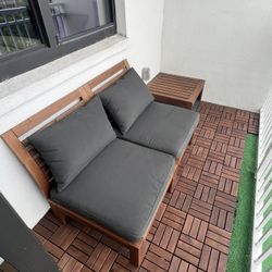 Inviting Outdoor Set for Sale – Small Table and 2 Sectional Seats with Cushions!