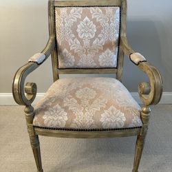 French Inspired Wood And Upholstered Armchair