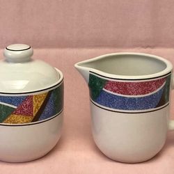Sango Flair 4806 creamer and sugar set vintage 1990s Joan Luntz pattern htf