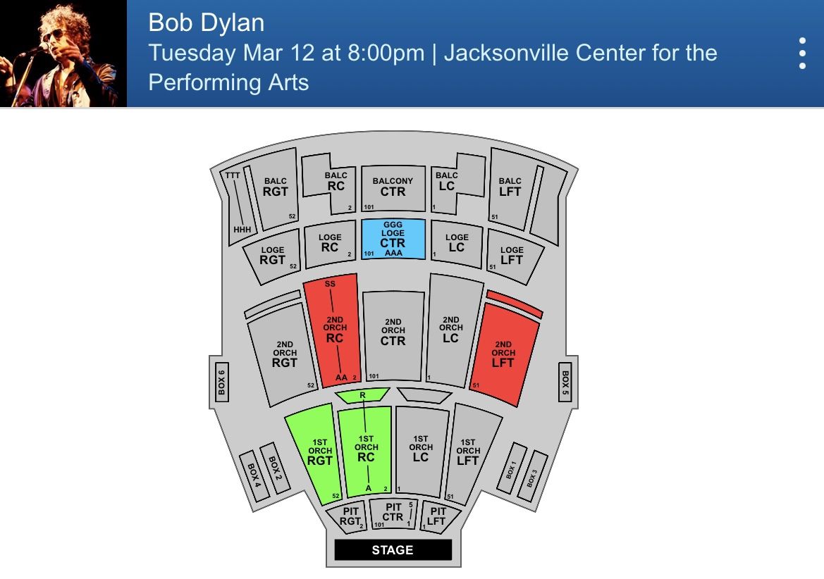 Bob Dylam March 12 In  Jacksonville, FL 