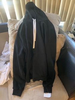 Black Pullover Hoodie with White Drawstrings