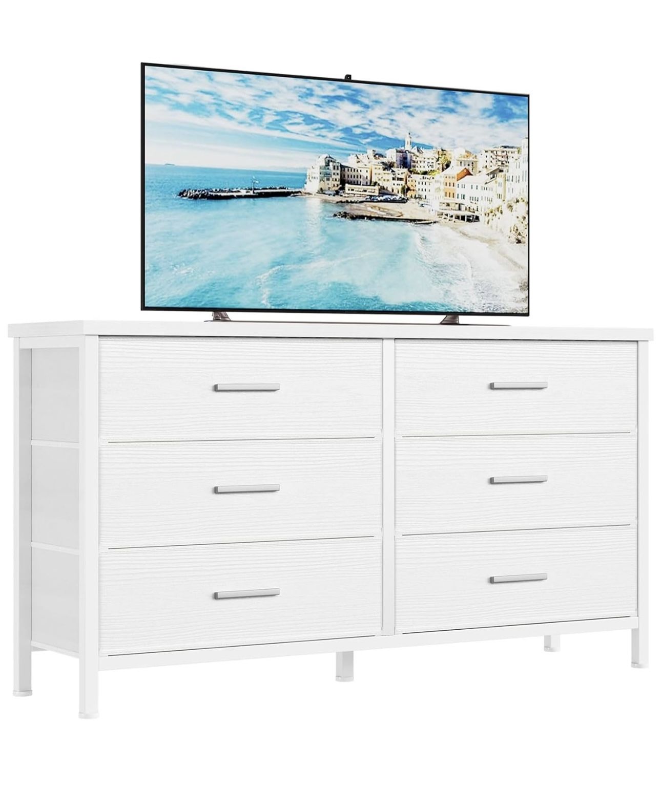 BOLUO Wide White Dresser for Bedroom 6 Drawer,Dresser TV Stand for 60" TV Dressers & Chests of Drawers