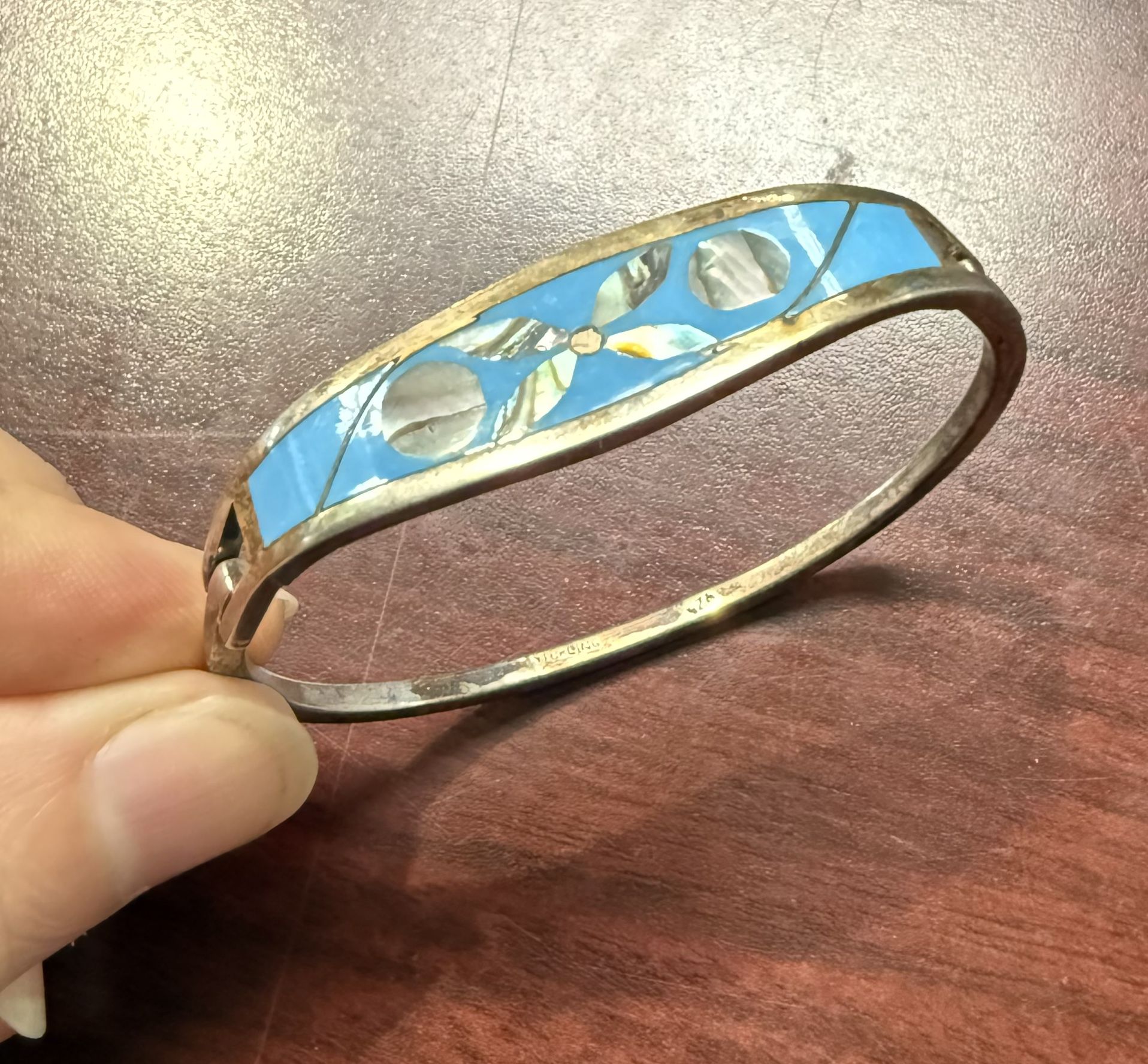 925 Sterling Mexican Blue Enamel Bracelet