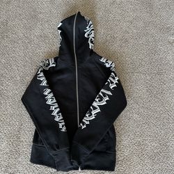 Never Angel Gothic Text Print RARE Zip Up Black Hoodie Sz M