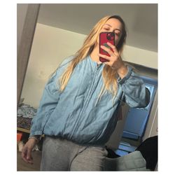 Zara Blue denim bomber style jacket Size Medium