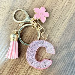 Pink Glitter Keychain Letter C
