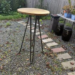 Solid Wood Top And Wrought Iron Leg Table 