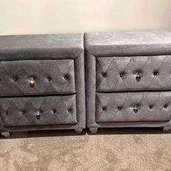 GREY upholstered  2 Drawer NIGHTSTANDS