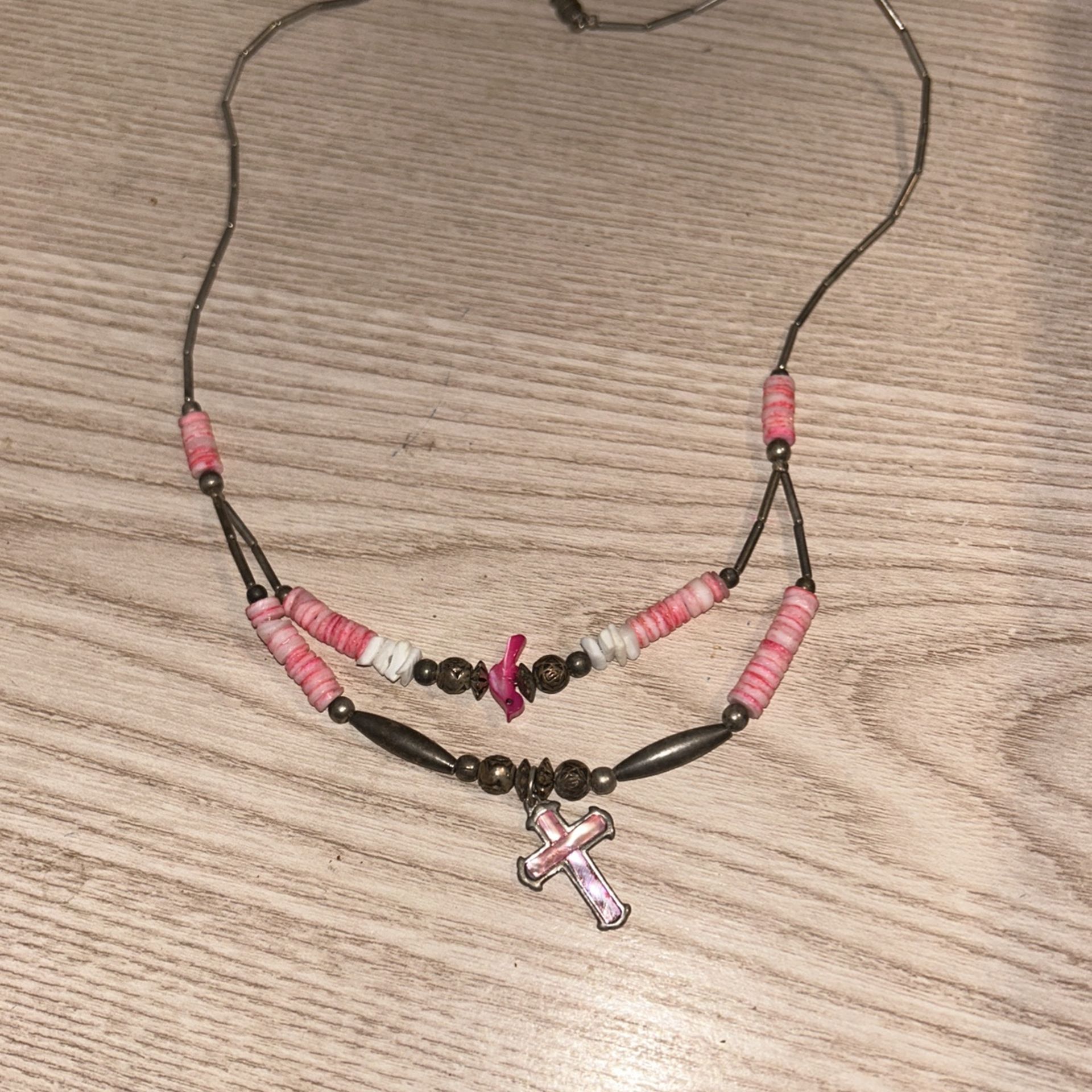 Cute Pink Cross With Pink Shells With Sterling Silver