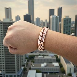 Rose Gold Miami Cuban Link Bracelet 14k Handmade Heavy 