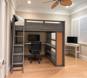 Pottery Barn Sleep + Study Loft Bed, Full, Brushed Charcoal