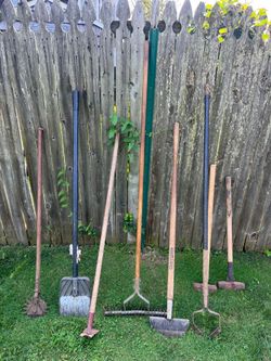 Lawn Garden hand tools spades pick sledge hammer cultivator