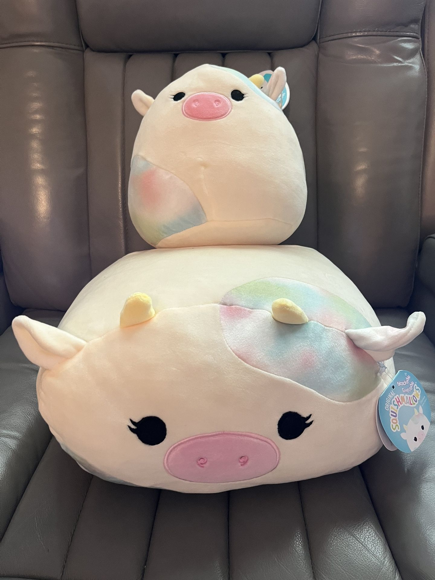 Squishmallows 12” Candace Stackable and 8” Bodie Cows NEW