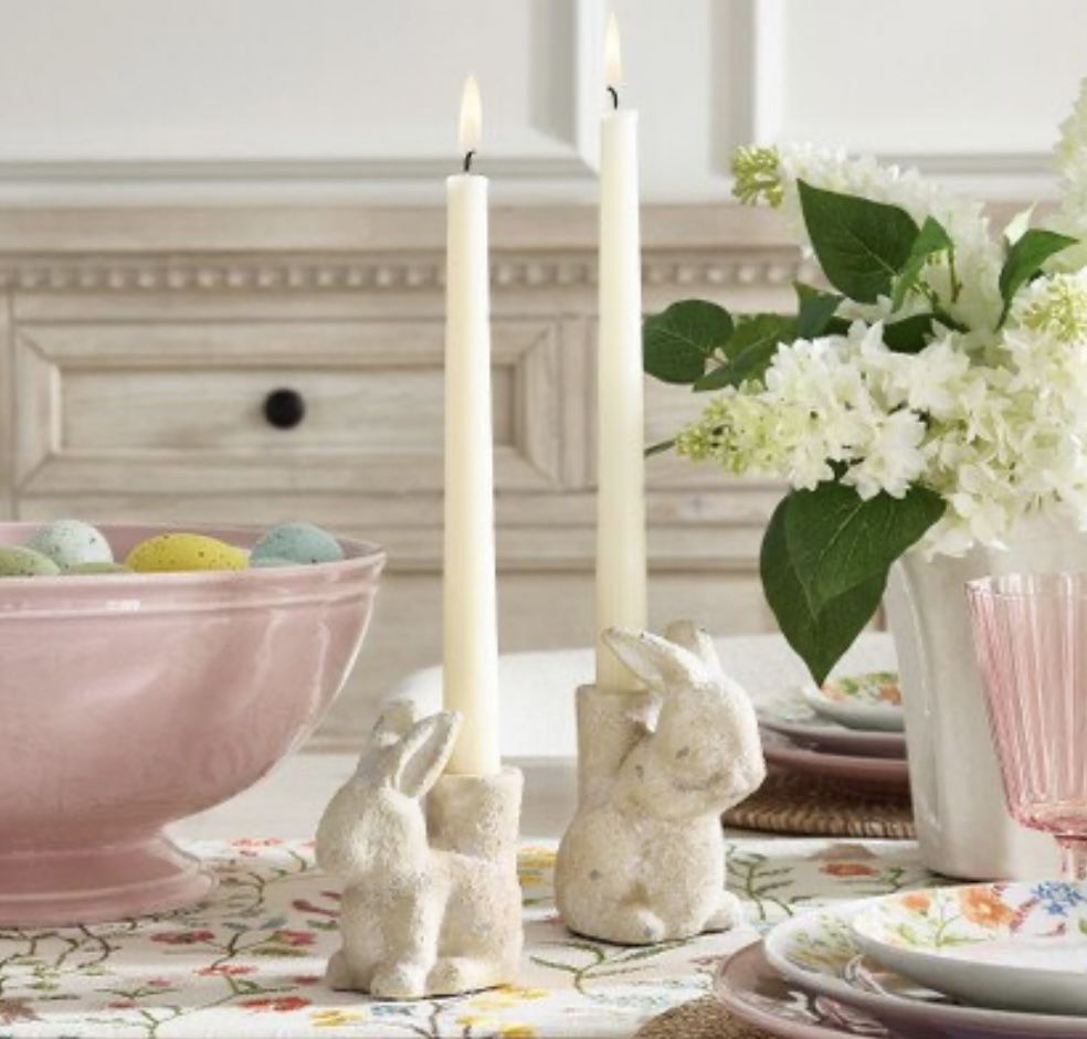 Brand New Pottery Barn Rustic Bunny Candle Holders