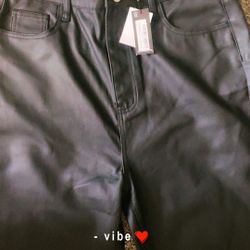 Long Leg Black Leather Pants 