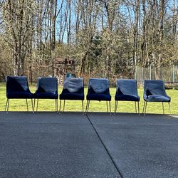 Anthropologie Blue Velvet Elowen Desk Chairs With Gold Legs