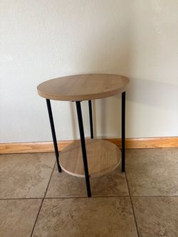 Round 2-Tier Wood & Black Metal Accent Table