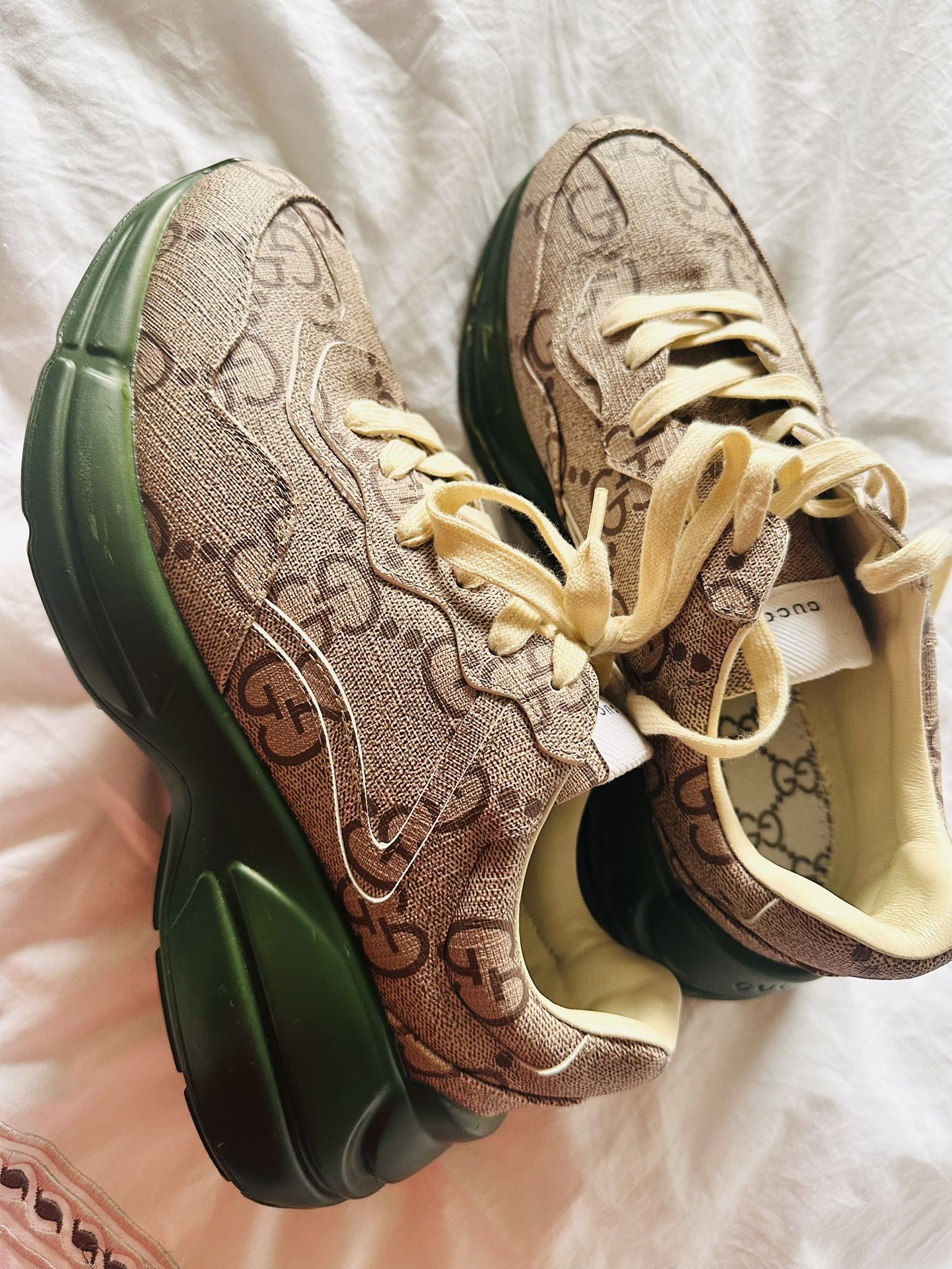 GUCCI RHYTON JUMBO GG COATED CANVAS SNEAKERS BROWN/GREEN SIZE 41 LIKE NEW