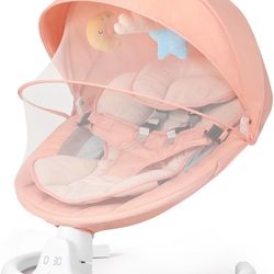 Baby Swings for Infants, Bluetooth Infant Swing with Music Speaker, 3 Seat Positions, 5 Point Harness Belt, 5 Speeds and Remote Control - Portable Bab