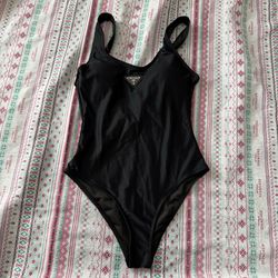 Prada Triangle Logo One-Piece Swimsuit Black Small