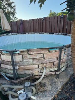 Above Ground Pool with Stone Print Exterior