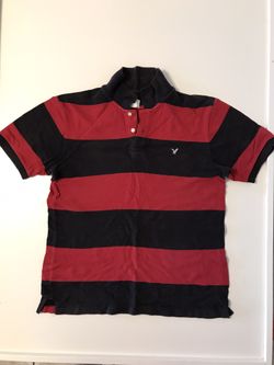 American Eagle Outfitters Striped Classic Navy Blue/Burgundy Red Short Sleeve Men’s Polo — Size Small